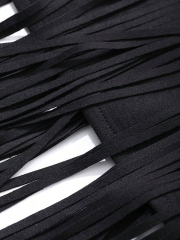 DAZY Women's Solid Color Suede Fringe V-Neck Sleeveless Mini Dress