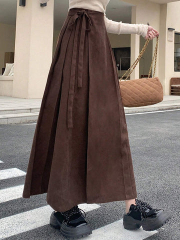 DAZY Women's Solid Color Tie Wrap Midi Skirt