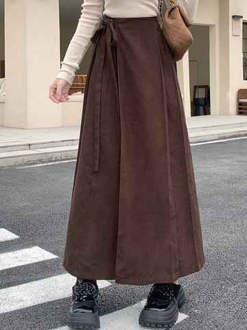 DAZY Women's Solid Color Tie Wrap Midi Skirt