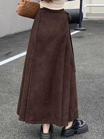 DAZY Women's Solid Color Tie Wrap Midi Skirt