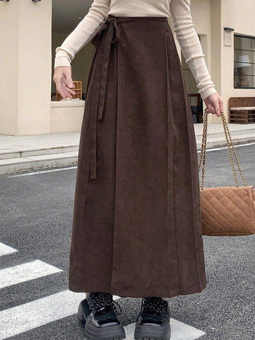 DAZY Women's Solid Color Tie Wrap Midi Skirt