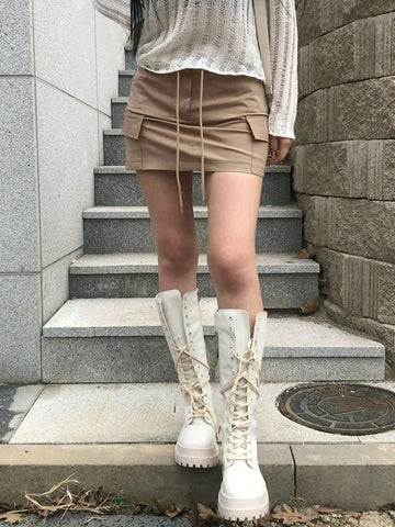 DAZY Women's Solid Color Utility Lined Mini Skirt