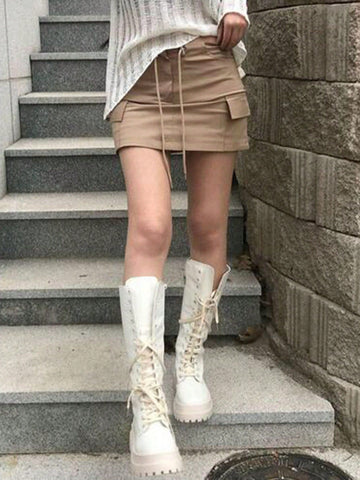 DAZY Women's Solid Color Utility Lined Mini Skirt