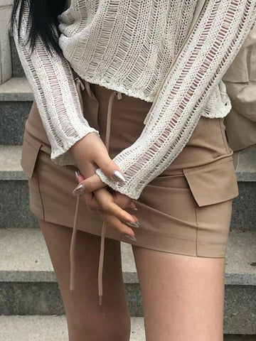 DAZY Women's Solid Color Utility Lined Mini Skirt