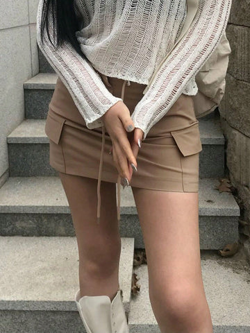 DAZY Women's Solid Color Utility Lined Mini Skirt