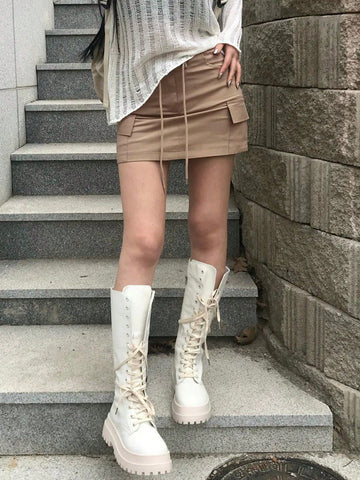 DAZY Women's Solid Color Utility Lined Mini Skirt