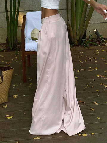 DAZY Women's Solid Color Wide Leg Casual Pants With Elastic Waist, Summer