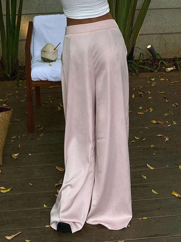 DAZY Women's Solid Color Wide Leg Casual Pants With Elastic Waist, Summer