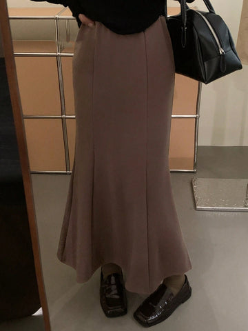 DAZY Women's Solid Minimalist Mid-Length A-Line Skirt, Casual Daily Wear