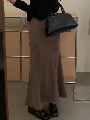 DAZY Women's Solid Minimalist Mid-Length A-Line Skirt, Casual Daily Wear