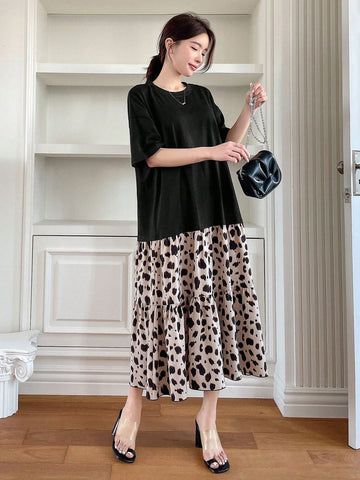 DAZY Women's Spotted Print Ruffle Hem Dress