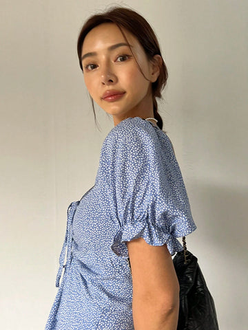 DAZY Women's Square Neck Waisted A-Line Short Dress