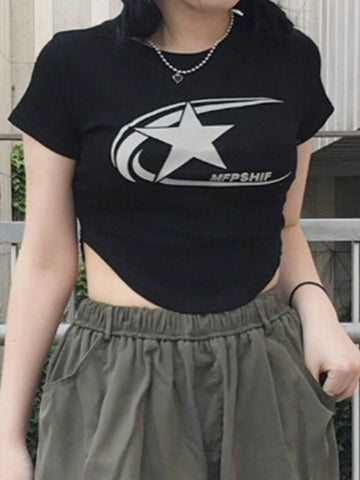 DAZY Women's Street Style Fitted Printed Short Sleeve T-Shirt