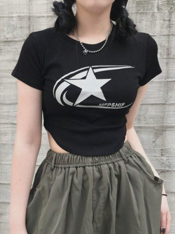 DAZY Women's Street Style Fitted Printed Short Sleeve T-Shirt