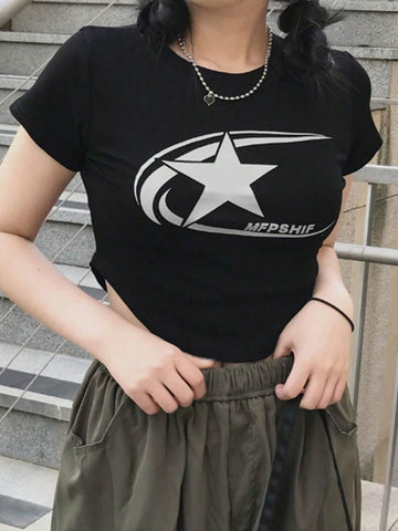 DAZY Women's Street Style Fitted Printed Short Sleeve T-Shirt