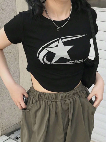 DAZY Women's Street Style Fitted Printed Short Sleeve T-Shirt