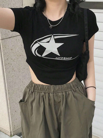 DAZY Women's Street Style Fitted Printed Short Sleeve T-Shirt