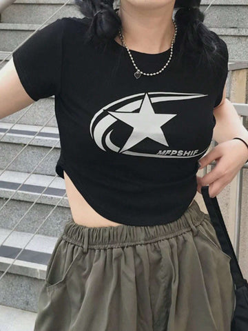 DAZY Women's Street Style Fitted Printed Short Sleeve T-Shirt