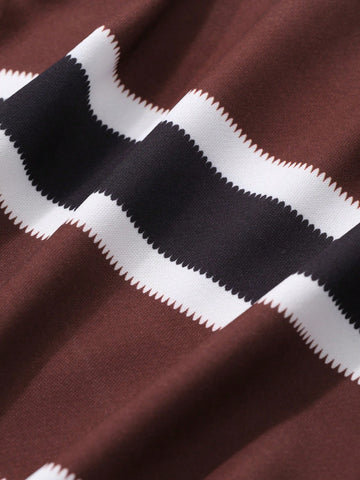 Women's Striped Color Block Patchwork Long Sleeve Casual T-Shirt With Collar