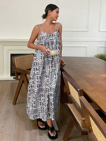 DAZY Women's Summer Casual Allover Print Spaghetti Strap Dress