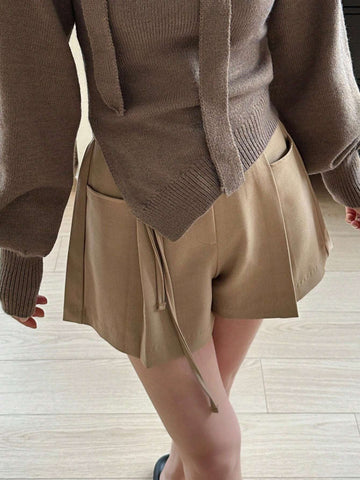 DAZY Women's Summer Casual Solid Color Pleated Mini Skirt Shorts