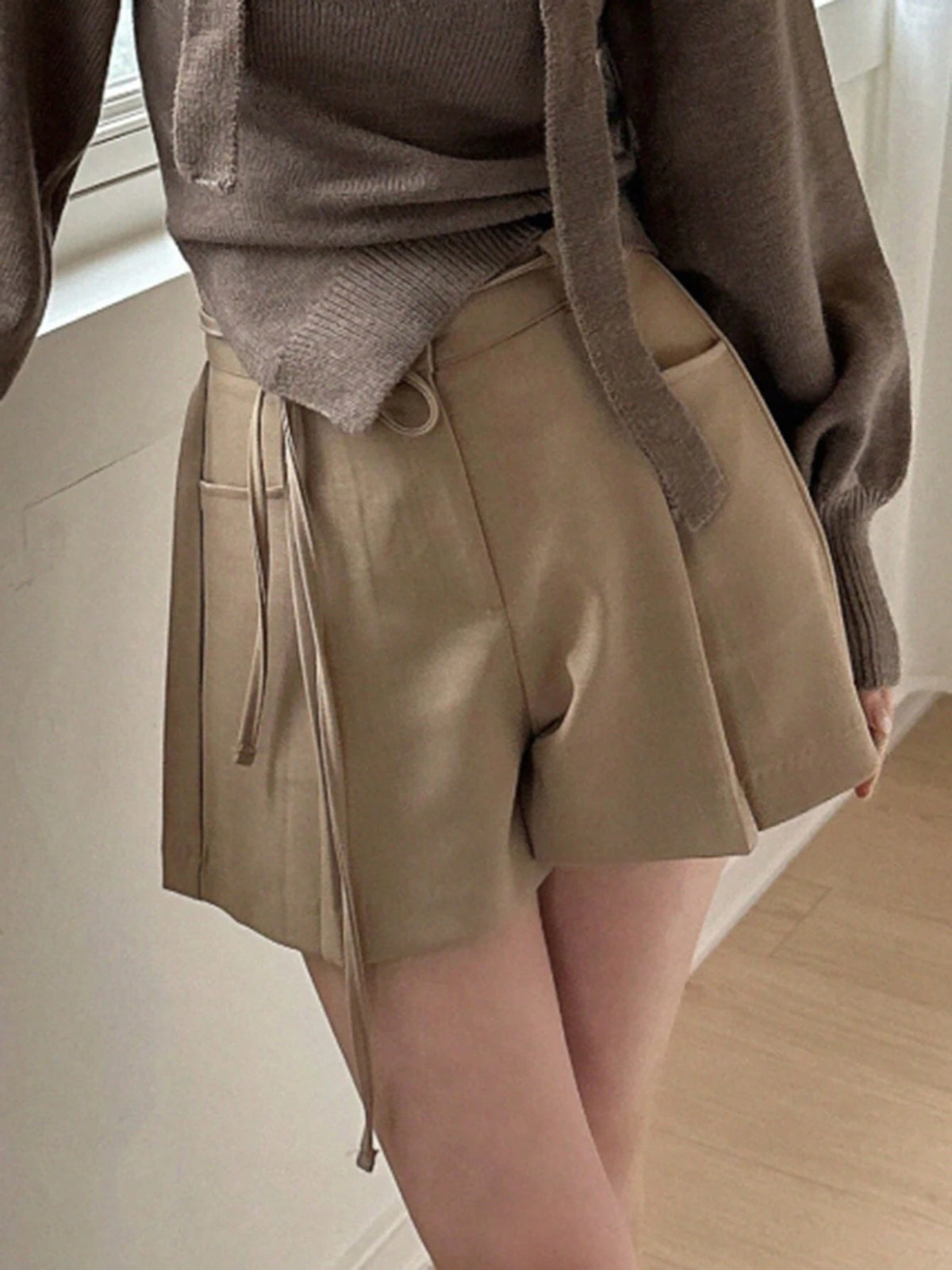 DAZY Women's Summer Casual Solid Color Pleated Mini Skirt Shorts