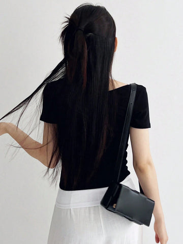 DAZY Women's Summer Casual Solid Color Slim Fit Round Neck Short Sleeve T-Shirt And Camisole 2pcs/Set