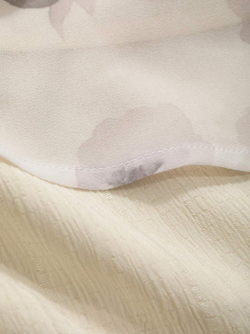 DAZY Women's Summer Elegant Flower & Butterfly Printed Halter Top And Solid Color Side Slit Skirt Set