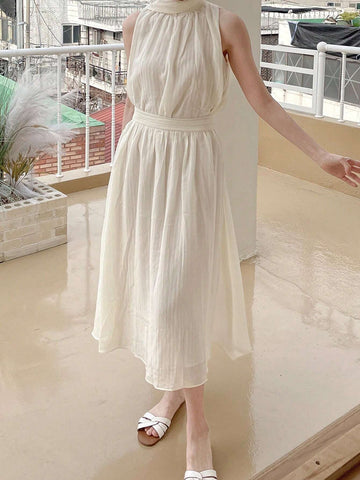 DAZY Women's Summer Elegant Stand Collar Sleeveless Blouse And Skirt Set