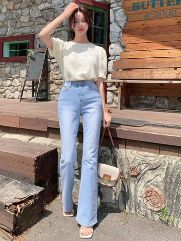 Women's Summer Holiday Textured Jacquard Collar Lace Puff Sleeve Shirt