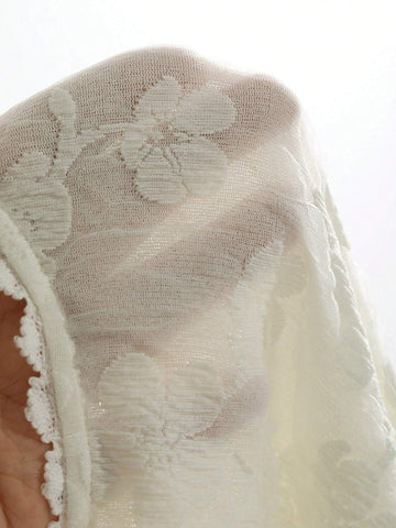 Women's Summer Holiday Textured Jacquard Collar Lace Puff Sleeve Shirt