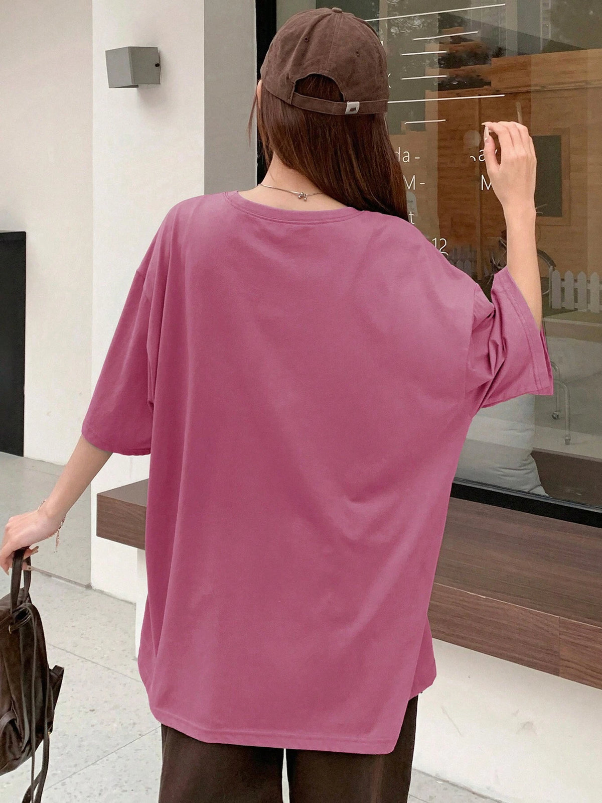 DAZY Women's Summer Loose Round Neck Drop Shoulder Short Sleeve Casual T-Shirt With Slogan Print