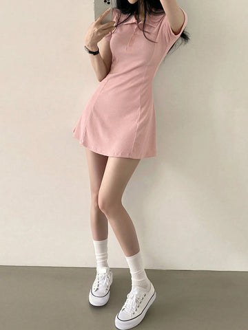 DAZY Women's Summer Slim Fit Short-Sleeved Dress With Front Buttons