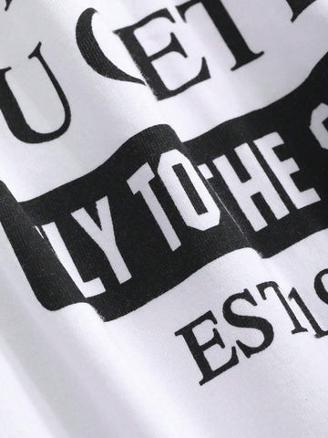 Women's Summer Slogan Printed Casual Fit Casual T-Shirt With Round Neck And Drop Shoulders