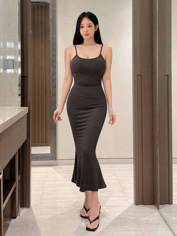 DAZY Women's Summer Solid Color Fish Tail Hem Bodycon Cami Dress