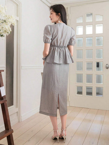 DAZY Women's Summer Square Neck Short Puff Sleeve Solid Color Shirt And Skirt 2 Piece Set