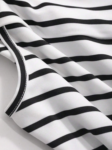 DAZY Women's Summer Striped One-Shoulder Bodycon Dress With Side Slit