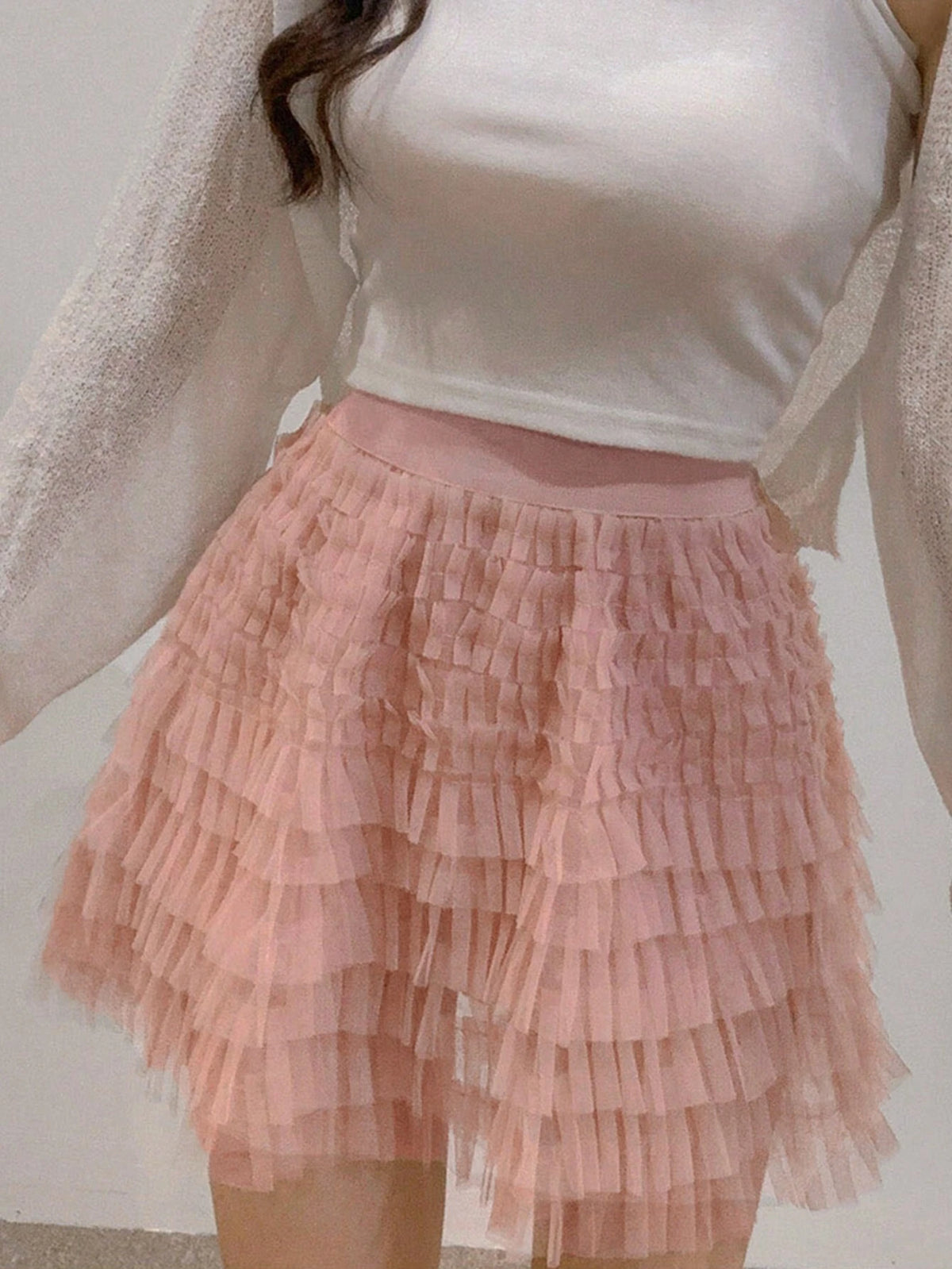 DAZY Women's Summer Sweet Mesh Elastic Waist Multi-Layer Mesh Crop Skirt