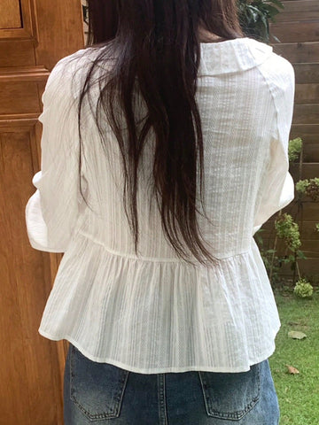 DAZY Women's Textured Fabric Tie Front Crop Shirt