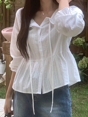 DAZY Women's Textured Fabric Tie Front Crop Shirt