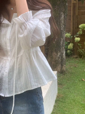 DAZY Women's Textured Fabric Tie Front Crop Shirt