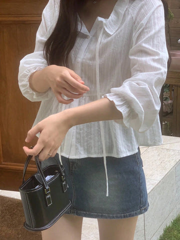 DAZY Women's Textured Fabric Tie Front Crop Shirt