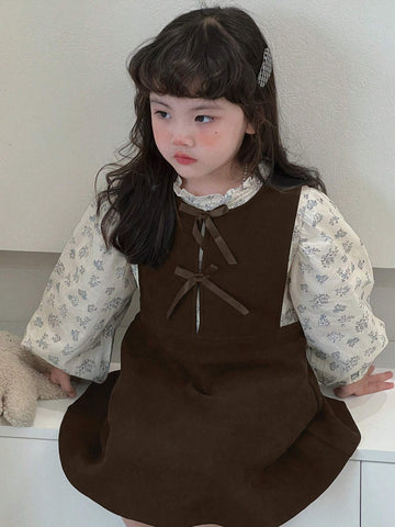 DAZY Young Girl Bow Decor Round Neck Short Cute Camisole Dress