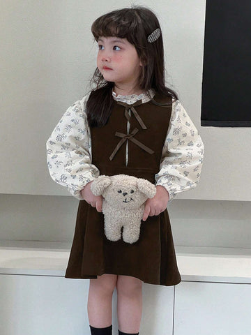 DAZY Young Girl Bow Decor Round Neck Short Cute Camisole Dress