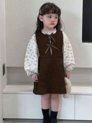 DAZY Young Girl Bow Decor Round Neck Short Cute Camisole Dress