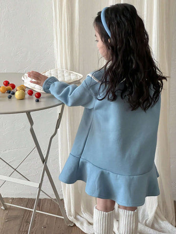 DAZY Young Girl' Butterfly Applique Fleece Lined Dress