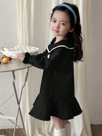 DAZY Young Girl Butterfly Decor Fleece Lined Dress For Fall