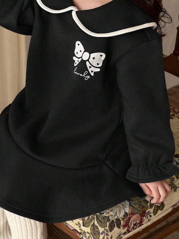 DAZY Young Girl Butterfly Decor Fleece Lined Dress For Fall