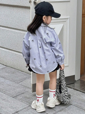 DAZY Young Girl Butterfly Print Long Sleeve Single-Breasted Casual/Business Shirt, Autumn