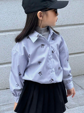 DAZY Young Girl Butterfly Print Long Sleeve Single-Breasted Casual/Business Shirt, Autumn